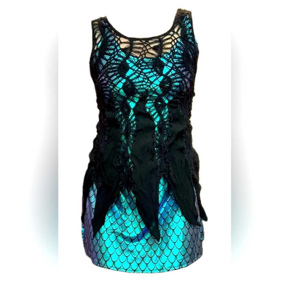 Whimsigoth Fishnet Top Black Mermaid Netting / Lace / Knit Overlay